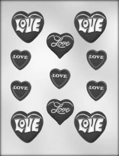 Hearts With Love Words Chocolate Mould - Click Image to Close